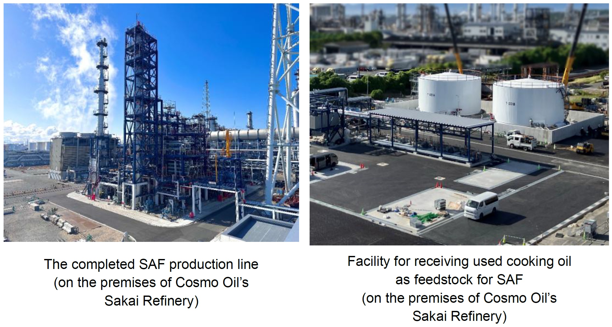 The completed SAF production line and Facility for receiving used cooking oil as feedstock for SAF